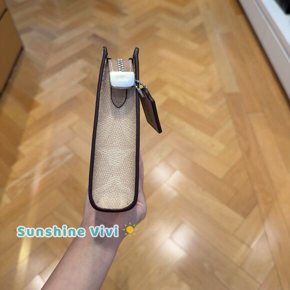 NWT Coach Slim Crossbody Bag In Signature Canvas CAR12 Silver/Sand/Taupe - Picture 2 of 10